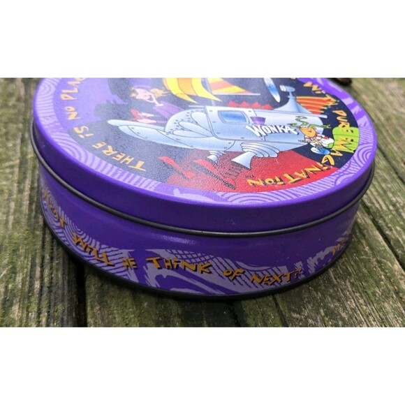 Vintage 90s/2000s? Wonka Purple Lolly Candy 6" Round Metal Tin Pure Imagination - Picture 3 of 10